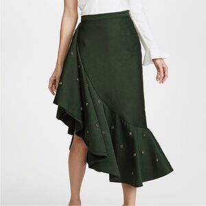 C/MEO Collective Assemble Green Ruffled Midi Skirt